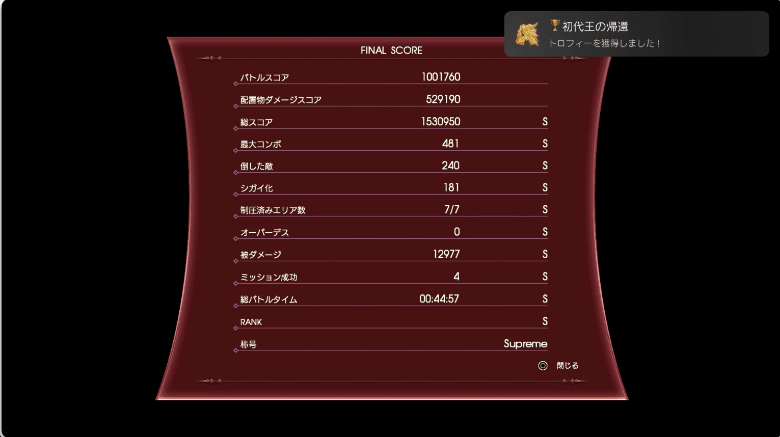 FFXV Episode Ardyn overall rank S