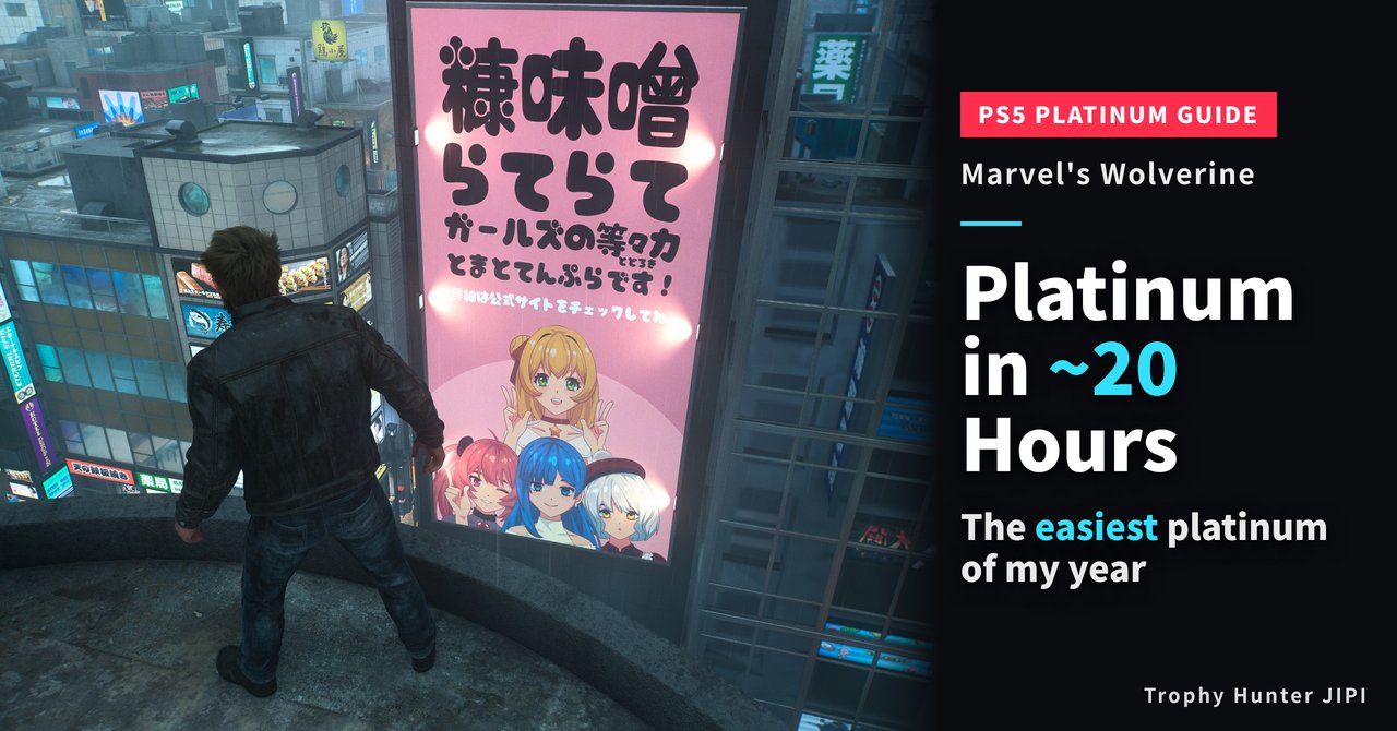 Marvel's Wolverine platinum trophy guide eyecatch: Logan on a Tokyo rooftop